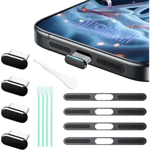 4 Pack USB C Dust Plug USB C Port Cover, Type C  Port Plug Cover with Speaker Dust Cover Phone Accessories for  17 Pro Max (Metal USB C (Black) 17 Max)