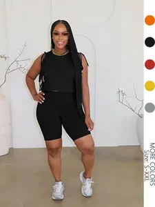 USBoutiqueCHIC Women's Slim Fit Two-Piece Set | Summer Milk Silk Brushed Knit Top & Shorts, Comfortable Casual Wear