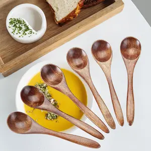 Wooden Spoons Teaspoon Set Kitchen Utensils Cooking Condiments Honey Coffee Tea Jam Wooden Spoons Handmade Kitchen Mixing Spoons Tableware Spoons Cutlery