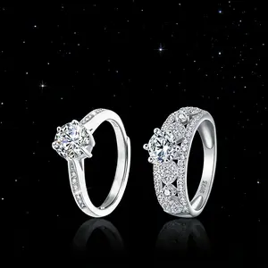 AELNEN 925 Sterling Silver Simulated Diamond Cubic Zirconia Wedding Ring Engagement ring with Elegant Design and Sparkling Stones