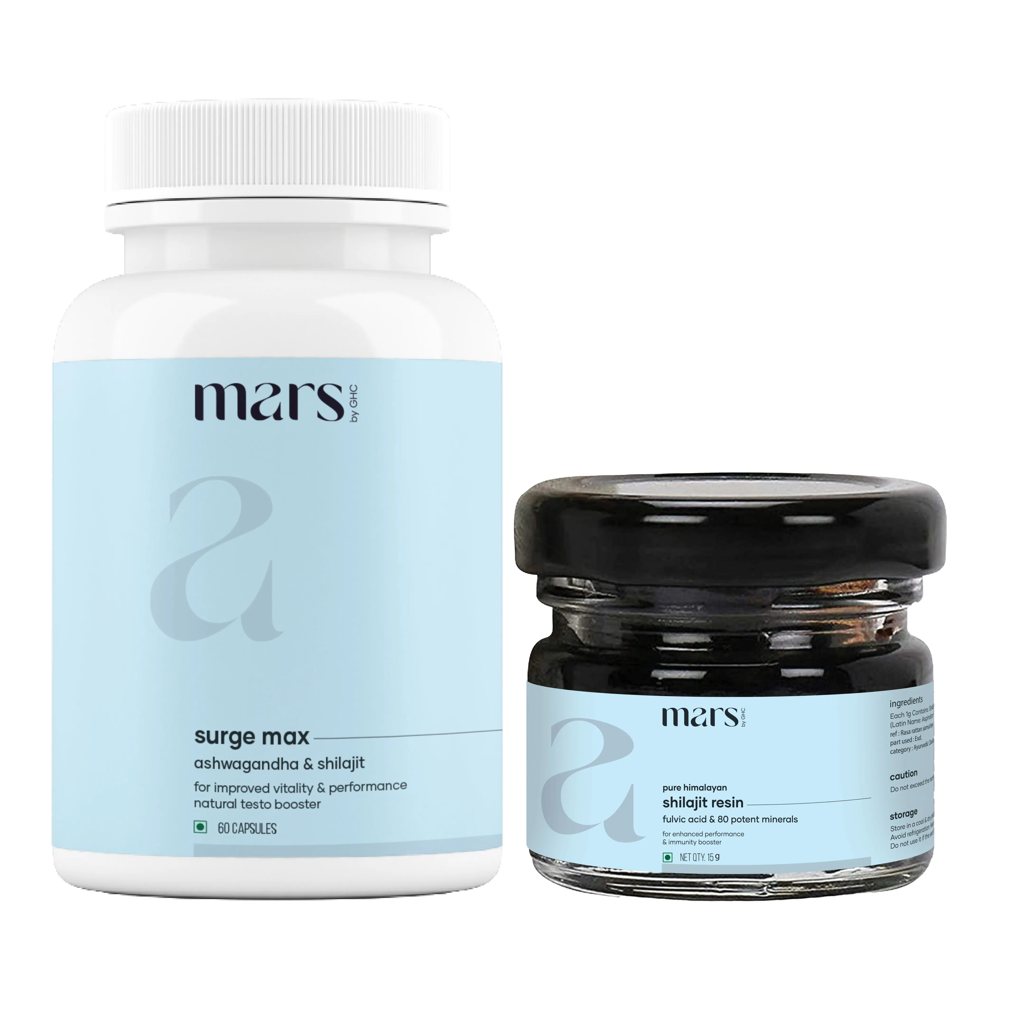 Performance Combo: Pure Himalayan Shilajit Resin & Natural Ashwagandha Capsules Supplement Energy