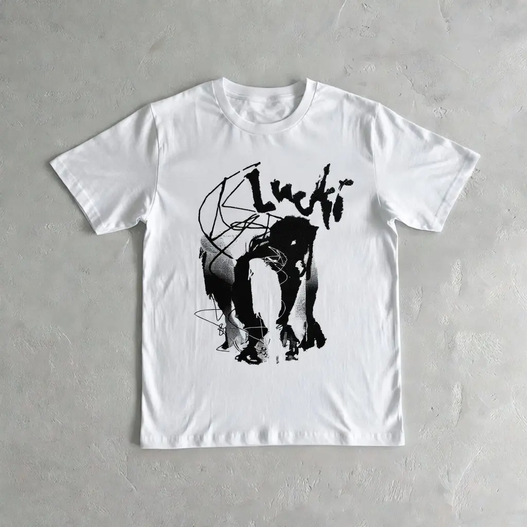 Women's Lucki Shadow Graphic T-Shirt - Almost There SMD Flawless Hip Hop Merch, Relaxed Fit Shortsleeve Fabric Top for Rap Fans (SIE), Day Outfits