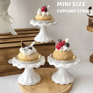 6 Pcs Mini Cake Plate Stand, Plastic Single Cupcake Holder Serving Plate, Macaron Pink Small Dessert Display Stand Tray for Chocolate, Fruits, Baby Shower, Wedding, Birthday, Party