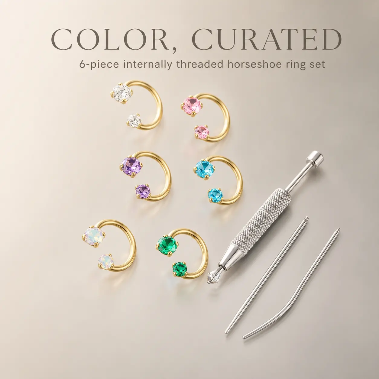 6Pcs Fashion Trend Stainless Steel Men'S Horseshoe Ring Ear Stud Nose Ring Nose Nail, Suitable for Daily Travel Wear - Dating Wear - Birthday Gift for Friends