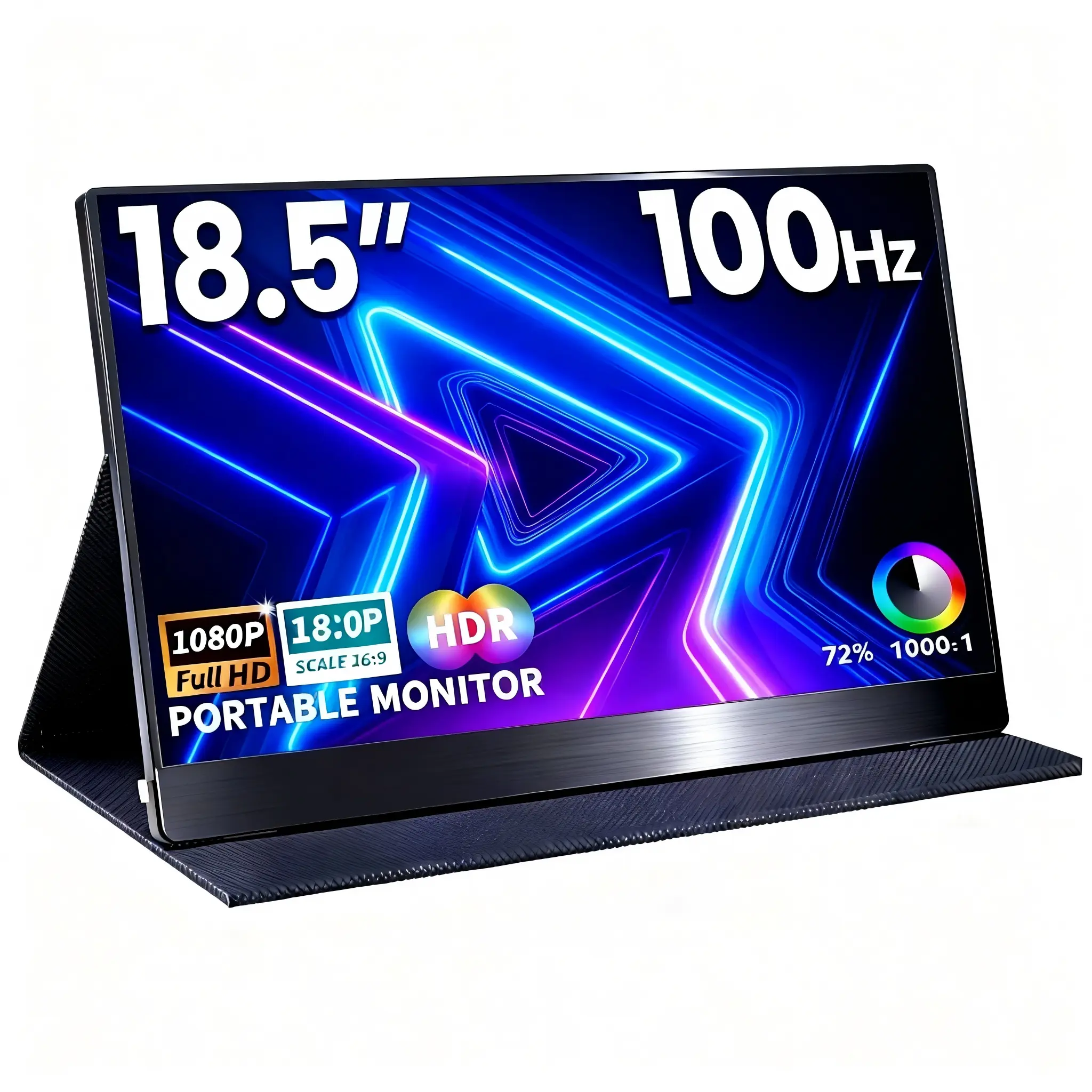 18.5in FHD 1080P 100Hz HDR Fast IPS Detachable Portable Gaming Monitor, External Laptop Extended Monitor with USB-C/Mini HDMI Ports, Built-in Kickstand, Compatible with Laptops, PS5, External Monitor