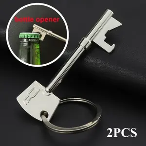 2pcs Key Shaped Metal Bottle Opener Keychain, Fashionable Portable Beverage Opener Keyring with Easy Carry