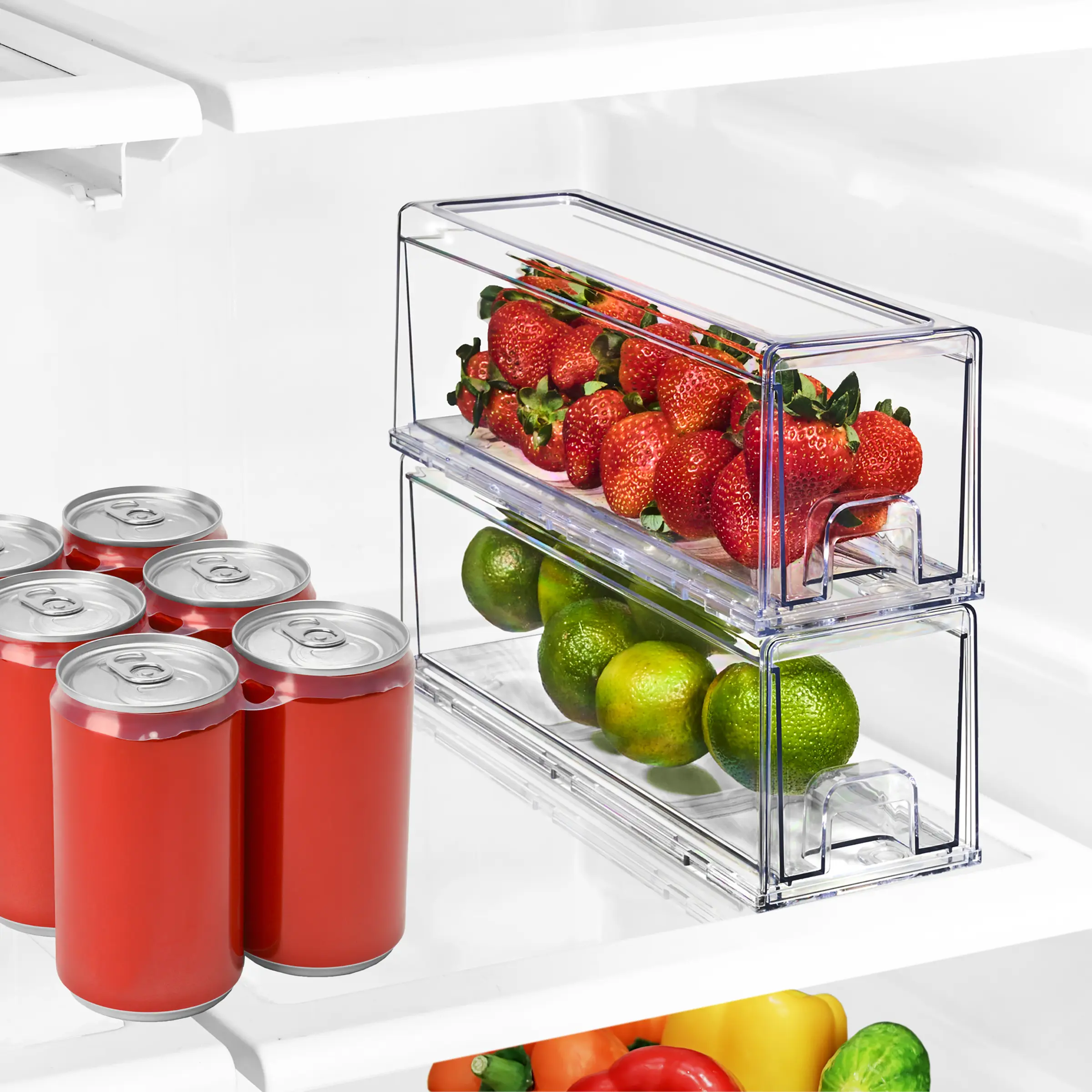 Sorbus Clear Stackable Fridge Drawers Pull Out Refrigerator Organizer Bins (2 Pack, Small) with Boxes Cheese Fruits