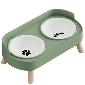 【TikTokShopBlackFriday】Ceramic Double Pet Bowl, Elevated Anti-Slip Food and Water Dish for Cats and Dogs Green