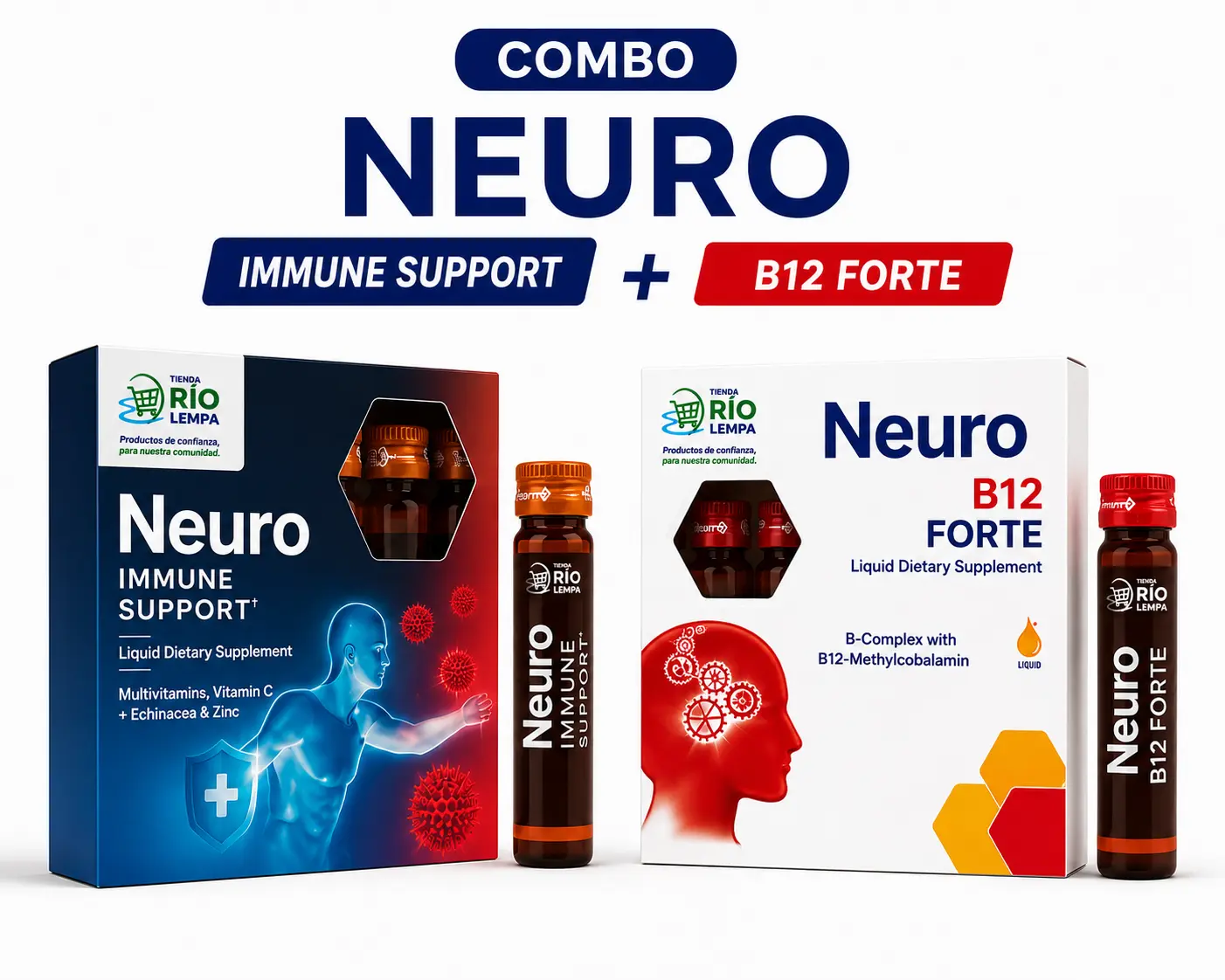 Neuro Forte + Neuro Immune Support Combo Set, Antioxidant Healthcare Dietary Supplement, 10 x 15mL Bottles per Box, Prop 65 Safe Vitamin
