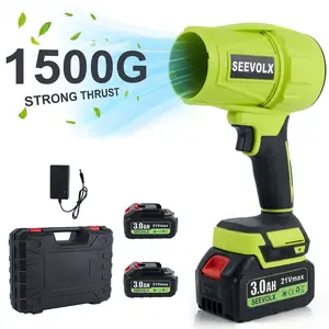 SEEVOLX 21Vmax Cordless Leaf Blower, Cordless Turbo Jet Blower, Brushless Motor TurboFan with 2 x 3000mAh Batteries & Charger, 3 Nozzles, for Car Drying, Dust Cleaning, Snow Removal, lawn care