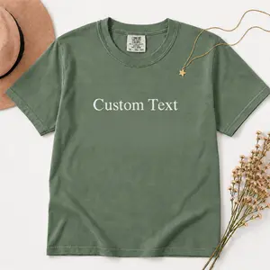 Comfort Colors Custom Text Embroidered T-Shirt – Personalized Name Tee, Minimal Moss Green Cotton Shirt Gift