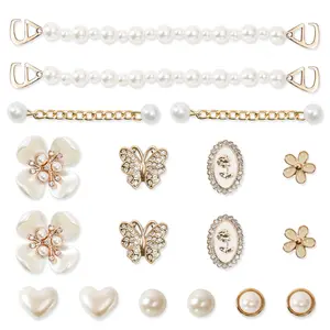 18Pcs Bling Shoe Charms Gold Rhinestone Butterfly Flower Jewelry Shoes Accessories Pearl Chain Shoe Charms Women Luxury Jewelry Clog Shoes Accessories for Party Favor Birthday Present