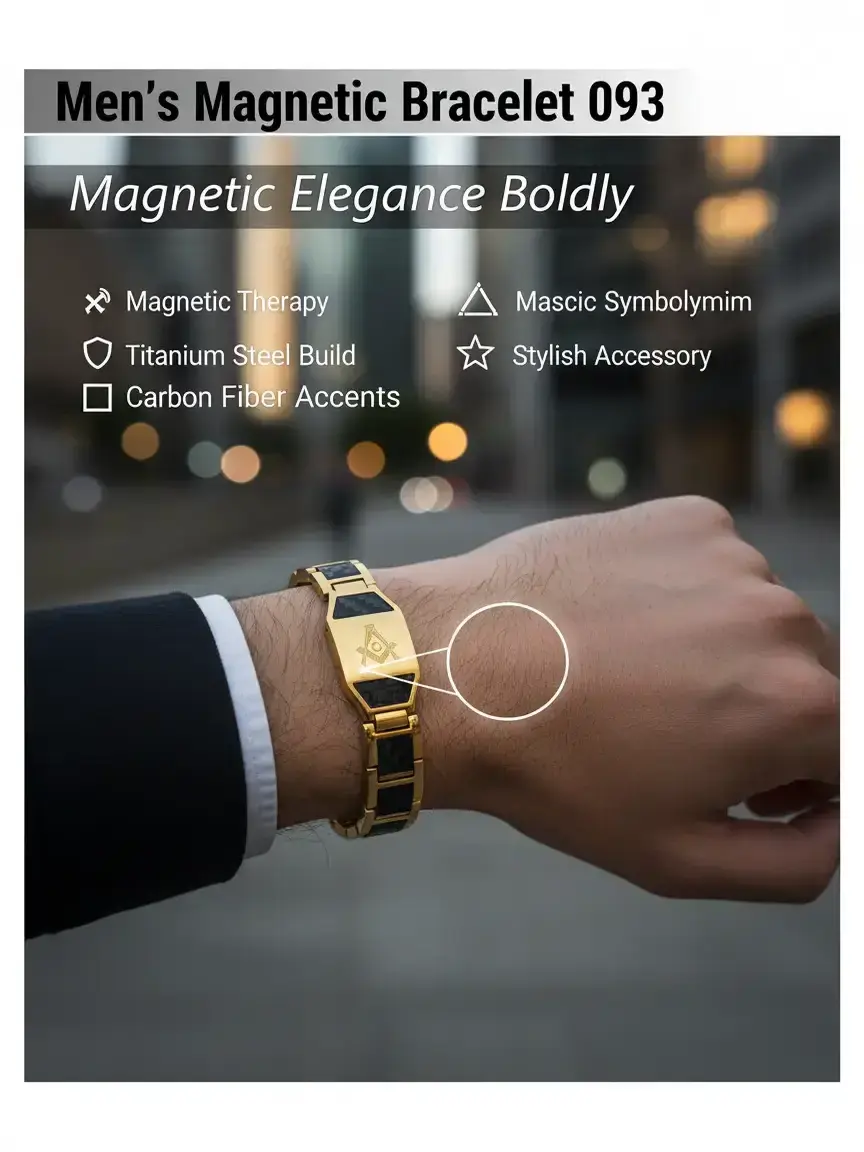 Fashionable Men's Black Magnetic Bracelet, Titanium Steel Carbon Fiber Masonic Magnetic Stainless Steel Jewelry 093