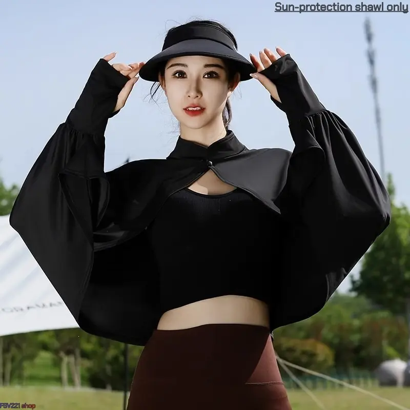 UPF 50+ Sun Protection Shawl, Ice Silk Breathable Sun Cape, Breathable Ice Silk Sun Protection Cape, Lightweight Sun Shawl with Finger Loops, Cooling Arm Cover for Women Ideal for Driving, Cycling, Hiking, Beach Trips, and All-Day Outdoor Activities campi