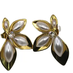 Pearls Bee Zirconia Stud Earrings Stainless Steel Waterproof Ears Jewelry Metal Trendy Daily Earring Fashion Accessories Creative Gift