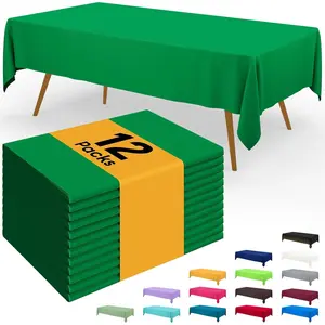 Disposable Table Cloth - 12 Pack, 54 x 108 Inch Waterproof Rectangle Tablecloths for Parties, Decorative Table Cover, Leakproof & Sturdy, Green
