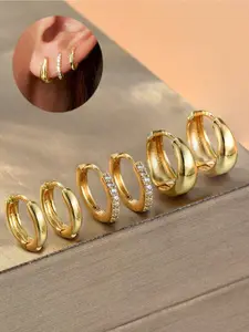 6pcs Gold Hoop Earrings Set, Copper With Zirconia Stone, Hypoallergenic, Small Hoops, Hoop Jewelry, Lightweight & Thick Design, Fashionable & Versatile, Suitable For Multiple Ear Piercings, Great For Dates, Parties, Weddings, Christmas Gifts