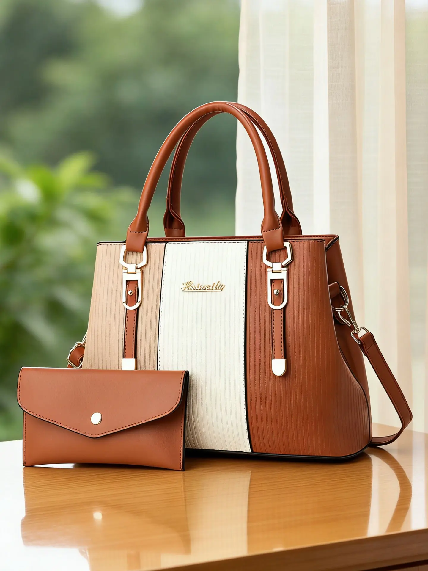 striped embossed women's handbag, Fashionable bag set, large-capacity color-blocking women's bag, multi-color shoulder and crossbody bag, daily practical tote bag suitable for various occasions