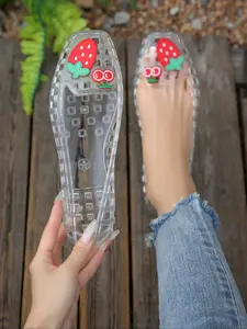 Women's Strawberry Decorated Hollow Out Sandals, Summer Breathable Soft Sole Outdoor Anti-Slip Beach Slippers, Flat Casual Shoes