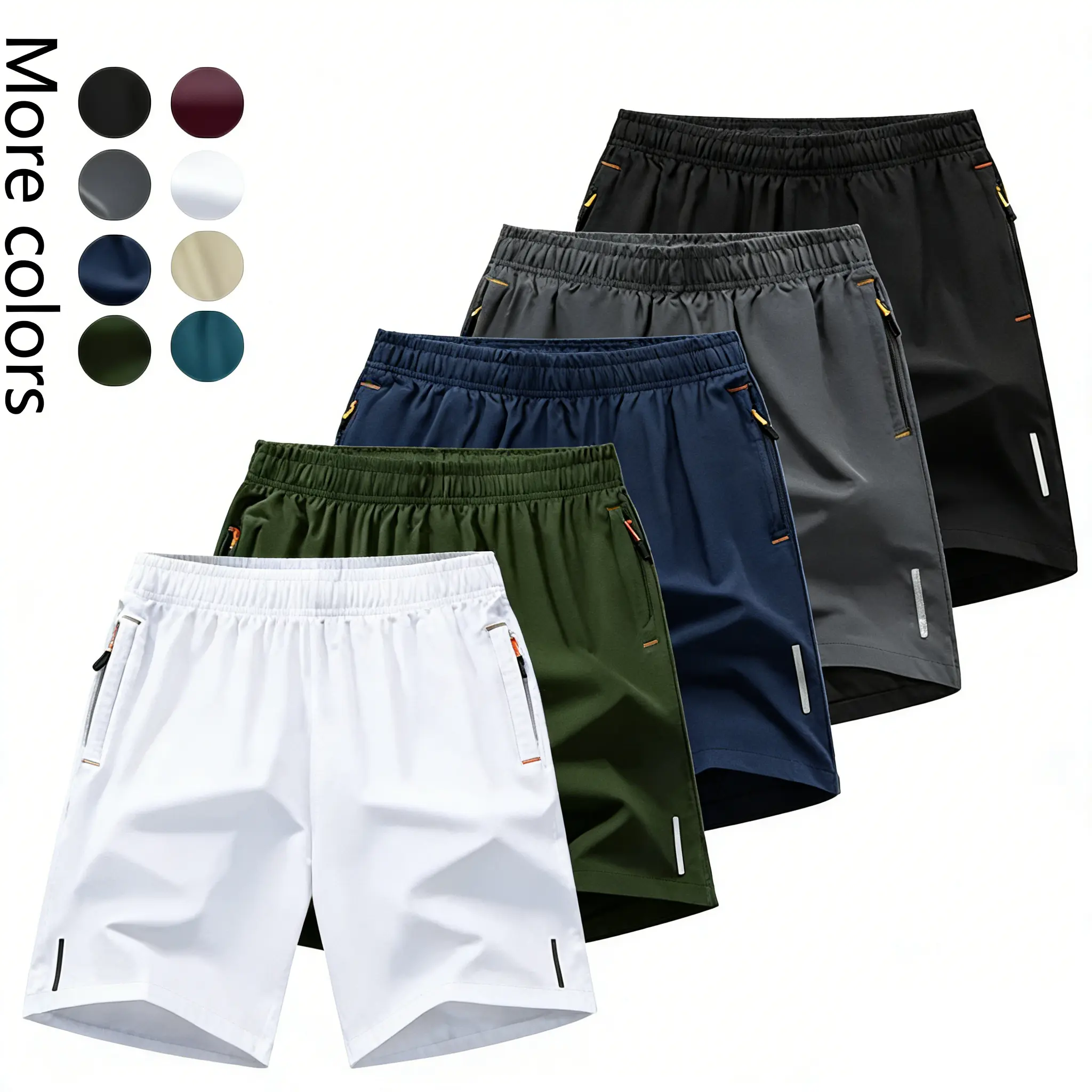 5-Pack, Men's Solid Color Zipper Pocket Shorts - Summer Casual Comfortable Breathable Three-Quarter Pants, Men's Everyday Bottoms, Tropical Beige, 5-Pack Men's Casual Breathable Shorts  Breathable Solid Color Zipper Shorts Menswear Plain,summerwins