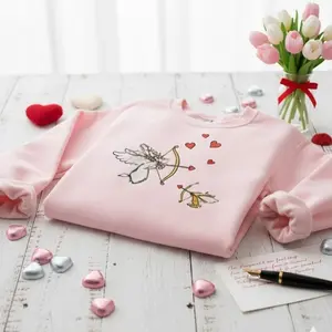 [MADE IN US] Embroidered Dog And Bird Valentine Sweatshirt, Peanuts Crewneck, Valentine's Day Couple Gift, Gift For Fan, Couple Shirt