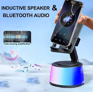 8in1 Wireless Speaker Cell Phone Stand with Bluetooth/Induction Audio & Atmosphere Light/Power Bank, 5.3 HD Surround Subwoofer Sound,300° Rotable Foldable Lift-Non-Slip Base, Fits Smart Phones, Latest 2025 Model