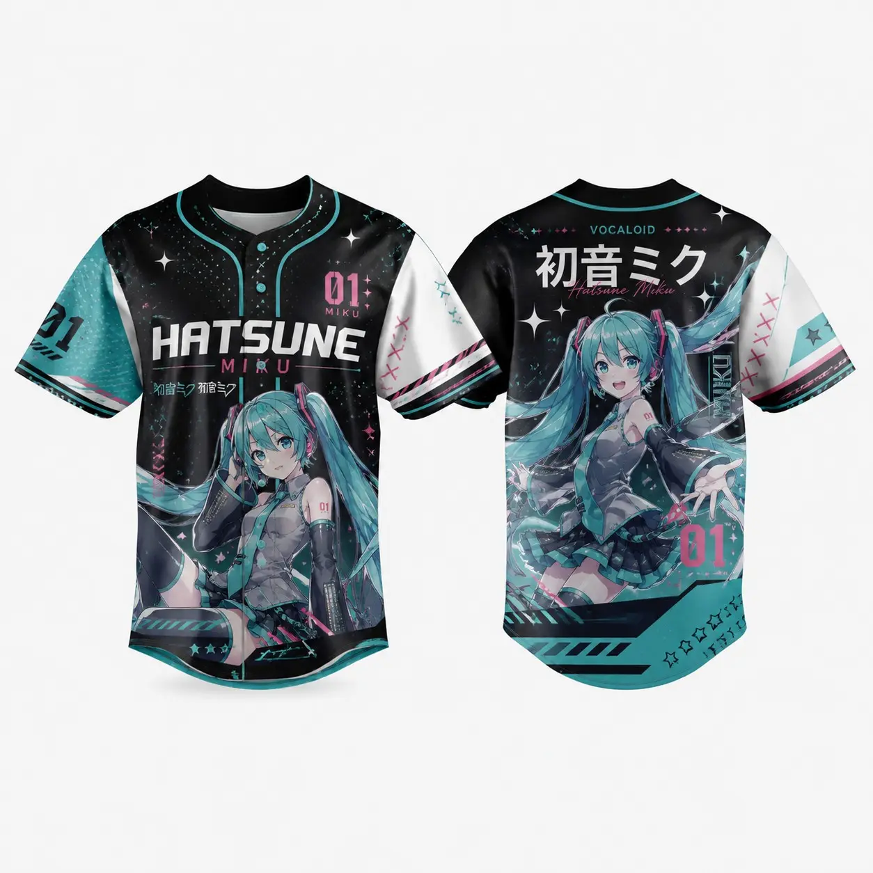 Hatsune Miku Anime Vocaloid Baseball Jersey, Premium Breathable Button-Down Sportswear, High-Definition Sublimation Print Streetwear Shirt, Perfect Gift for Otaku & Cosplay Fans