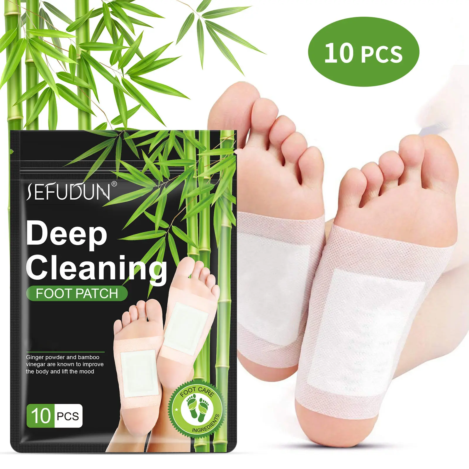 Sefudun  Foot Detox Patches -GingerBamboo Deep Cleansing Pads for Deep Cleansing Foot Patch, Bamboo Charcoal Foot Patch,Foot Care Patch for Men & Women, Foot Care All Skin Types -10 Pairs (5 Packs) Nail Masks Healthcare Therapy, Wellness, Treatment campin