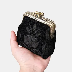 Victorian Blossom Black/Black Double Kiss Clasp Coin Purse