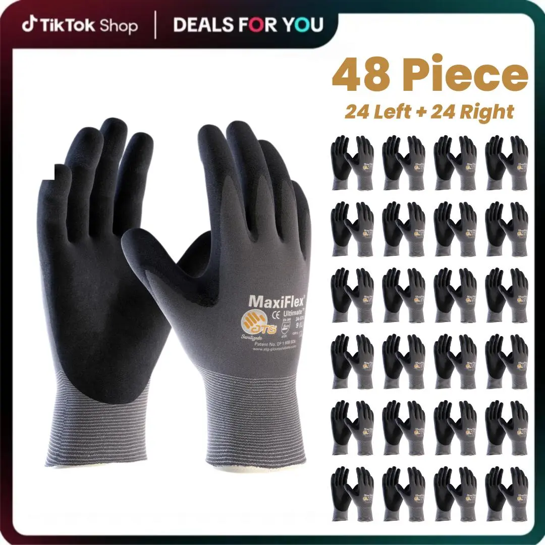 6 - 12 - 24 Pairs MaxiFlex Work Gloves – Guantes Para Trabajo MaxiFlex – Micro-Foam Nitrile Coated – Breathable, Durable, Anti-Slip for Construction, Gardening
