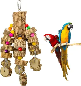 Natural Wood Parrot Chewing and Hanging Toys for Small and Medium Birds, Including Parakeets, Cockatoos, African Greys, and Cockatiels