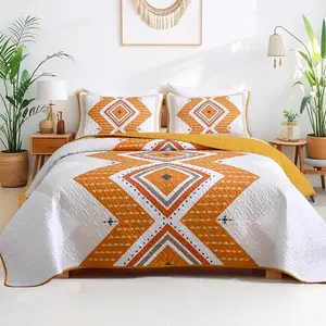 Boho Set Queen Size, Aztec Texture Coverlet Burnt Orange Bedspread Bohemian Bed Cover, Coverlet Microfiber Soft Lightweight Bedding Sets for All (96"*90")