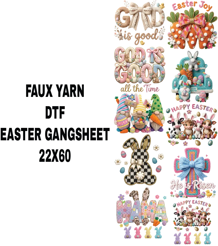Faux Yarn Easter DTF Gansheet for shirtmaking
