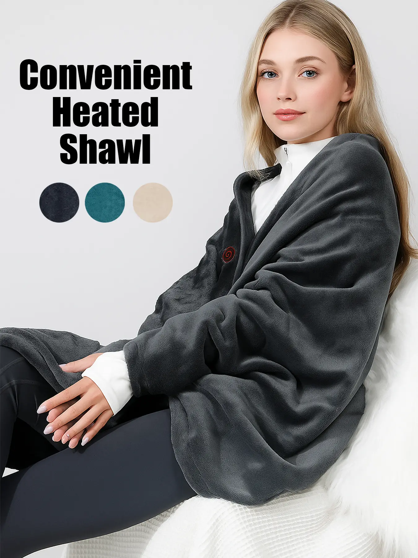 Multi-Color USB Portable Heated Shawl, 7 Zone Temperature Control Ultra Soft Flannel Design, Unisex Home & Office Use