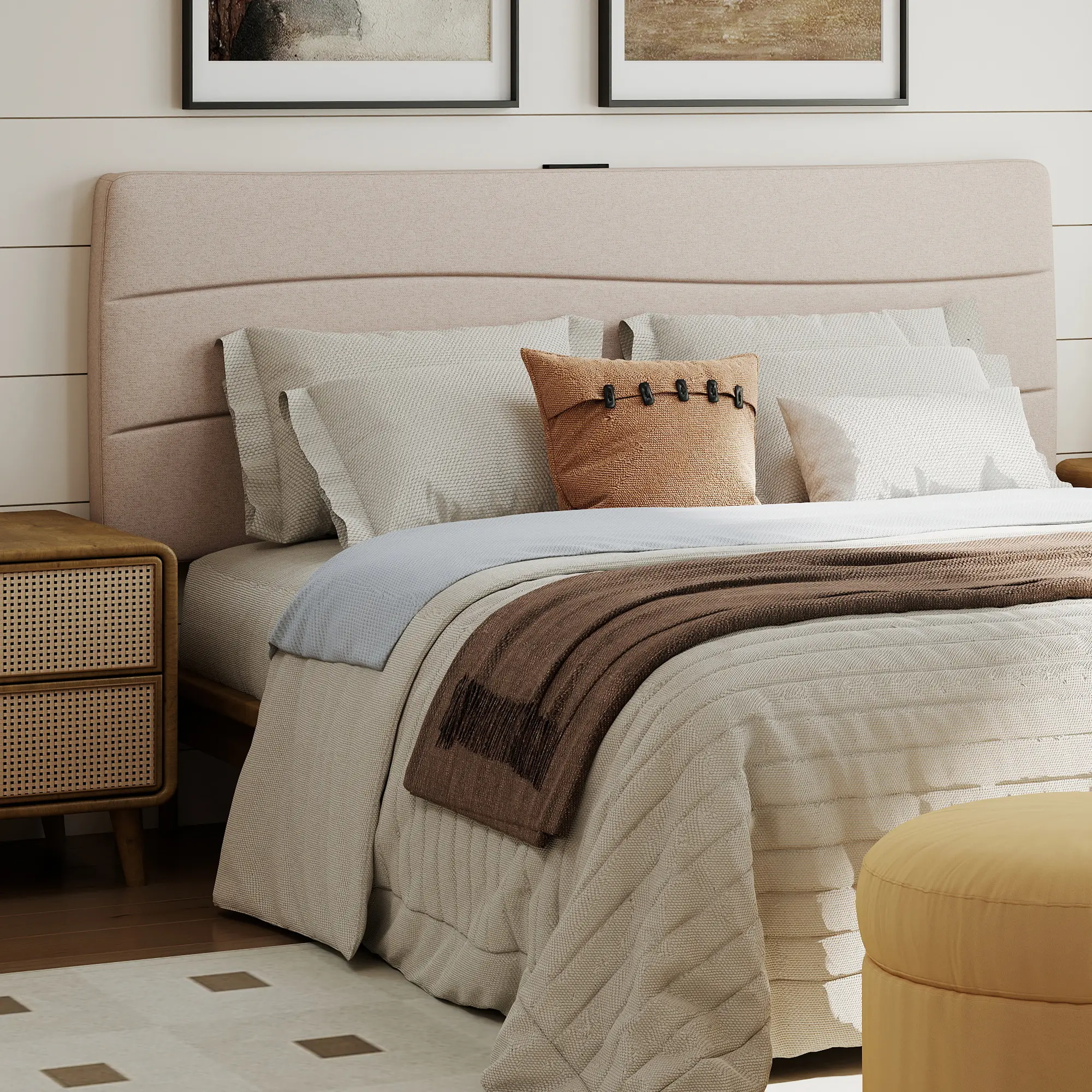 JONPONY Tufted Upholstered Headboard Queen Size, Solid Wood Head Board with Durable Metal Legs, Adjustable Height Bed headboard from 37” to 58” Fabric Headboard in Modern Button Design