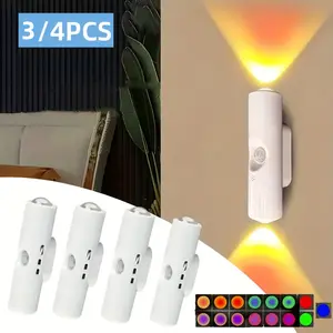 3PCS/4PCS LED Motion Sensor Light, RGB Cabinet Lighting for Hallways, Storage, Closets, Kitchens, Bathrooms - Energy-Efficient, Perfect Gift for Holidays - USB Charging