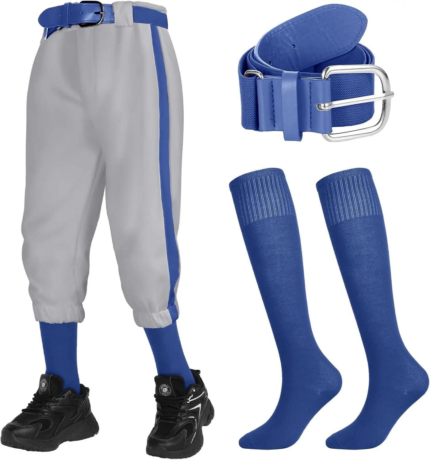 3 Pcs Baseball Pants Combo Set Men Youth Boy and Girls Softball Pants with Socks and Belts