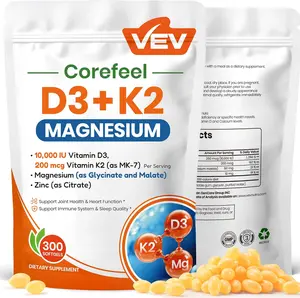 Corefeel Vitamin D3 K2 10,000 IU Magnesium Supplement – with Vitamin D and K (MK-7), Magnesium Glycinate & Malate, Zinc Citrate – 300 Softgels for Energy, Bone & Muscle Support