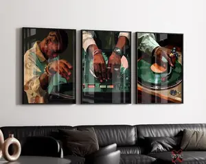 Set of 3 Black Man DJ Prints, Printable Vinyl Record Turntable Art, Product without frame