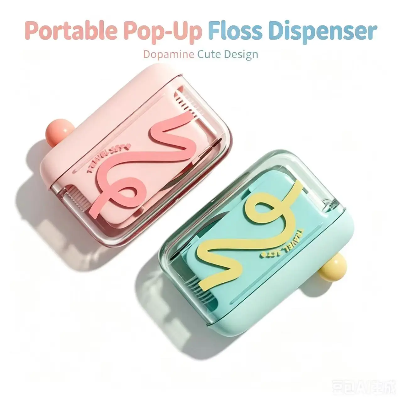 Dopamine Cute Design Rectangle Floss Pick Dispenser - 1-Touch Pop-Out Refillable Dental Pick Holder with Dustproof Lid, Lightweight Pouch, Compact Household Use Organizer for Daily & Road Trips