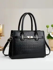 Women's Fashionable Crocodile Embossed Handbag, Large Capacity Shoulder Crossbody Bag, Stylish Handbag for Everyday Use