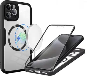 HISTORYOO 1-Pack Soft Case with Front Screen Glass Protector Clear For iPhone 17 Pro Max Air 16 15 14 13 Pro Max Magsafe Magnetic wireless charging ultra-thin TPU Lightweight Silicone Full Cover 360 degree protection Shockproof Luxury Anti-Scratch case