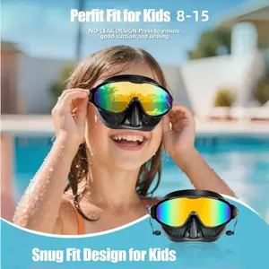 For Kids 8-15，Swim Goggles with Nose Cover, Mirrored Goggles, 2 Pack Wide View Diving Mask Anti-Fog UV No Leak Toddlers Swimming Goggles, Water Goggles