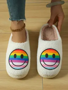 Women's Smiling Casual Home Slippers, Non-Slip Warm Design, Ideal for Fall & Winter, Comfortable Fabric Upper, Rubber Sole, Sweet Style