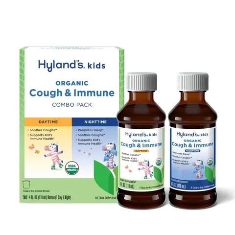 Hyland's Organic Kids Cough & Immune Combo - Daytime and Nighttime - 2 x 4oz Bottles - Dietary Supplement - Cough, Dry Irritated Throats and Immune Support