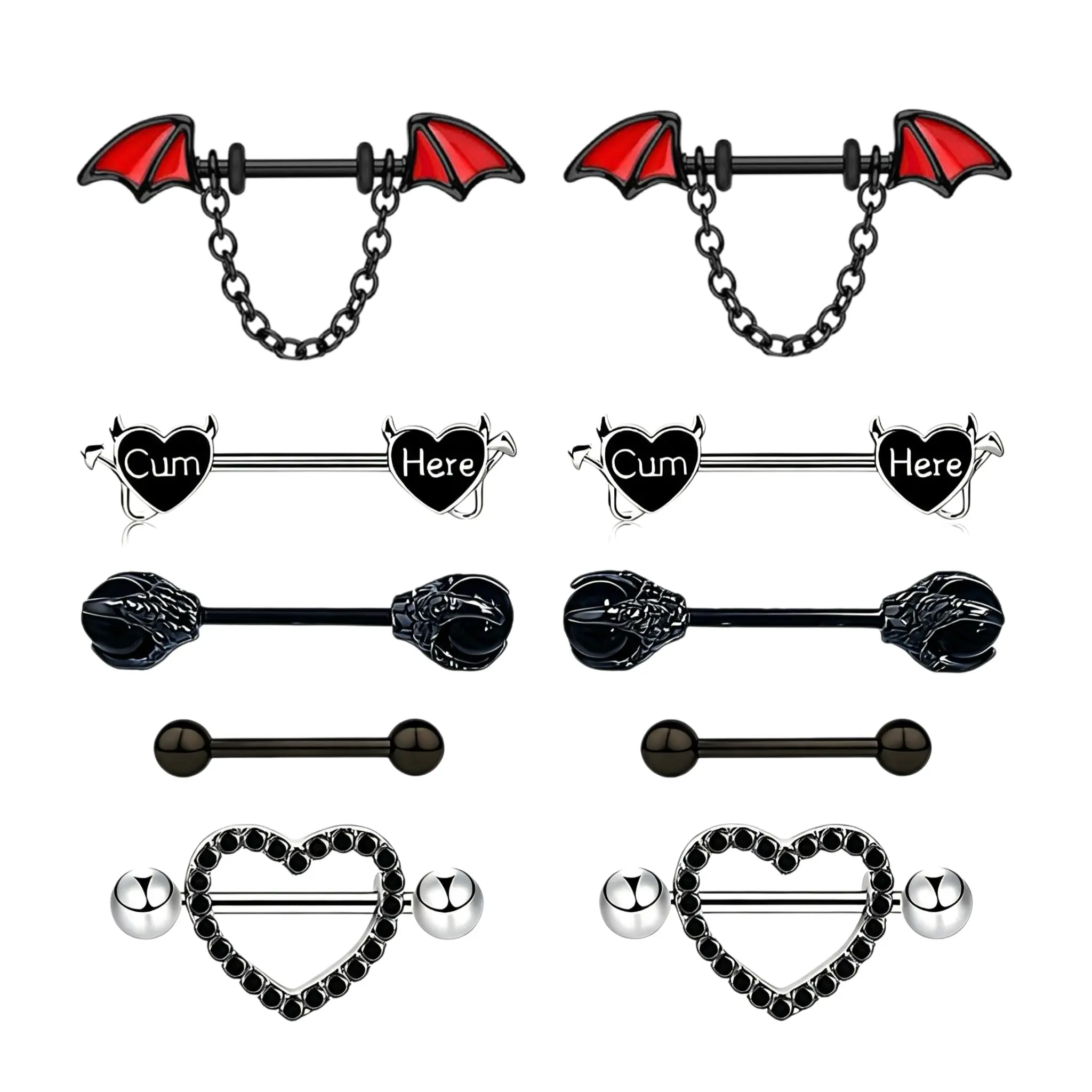 10 pcs Halloween 14G Nipple Piercing Rings Stainless Steel Nipple Rings Nipple Barbells Set Bridge Nipple Piercing Split Nipple Jewelry