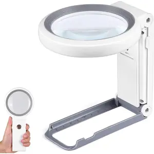 Foldable Handheld 18 LED Illuminated Magnifying Glass with Light and Stand, Lighted Magnifier for Macular Degeneration Seniors Reading Close Work Coins Jewelry White