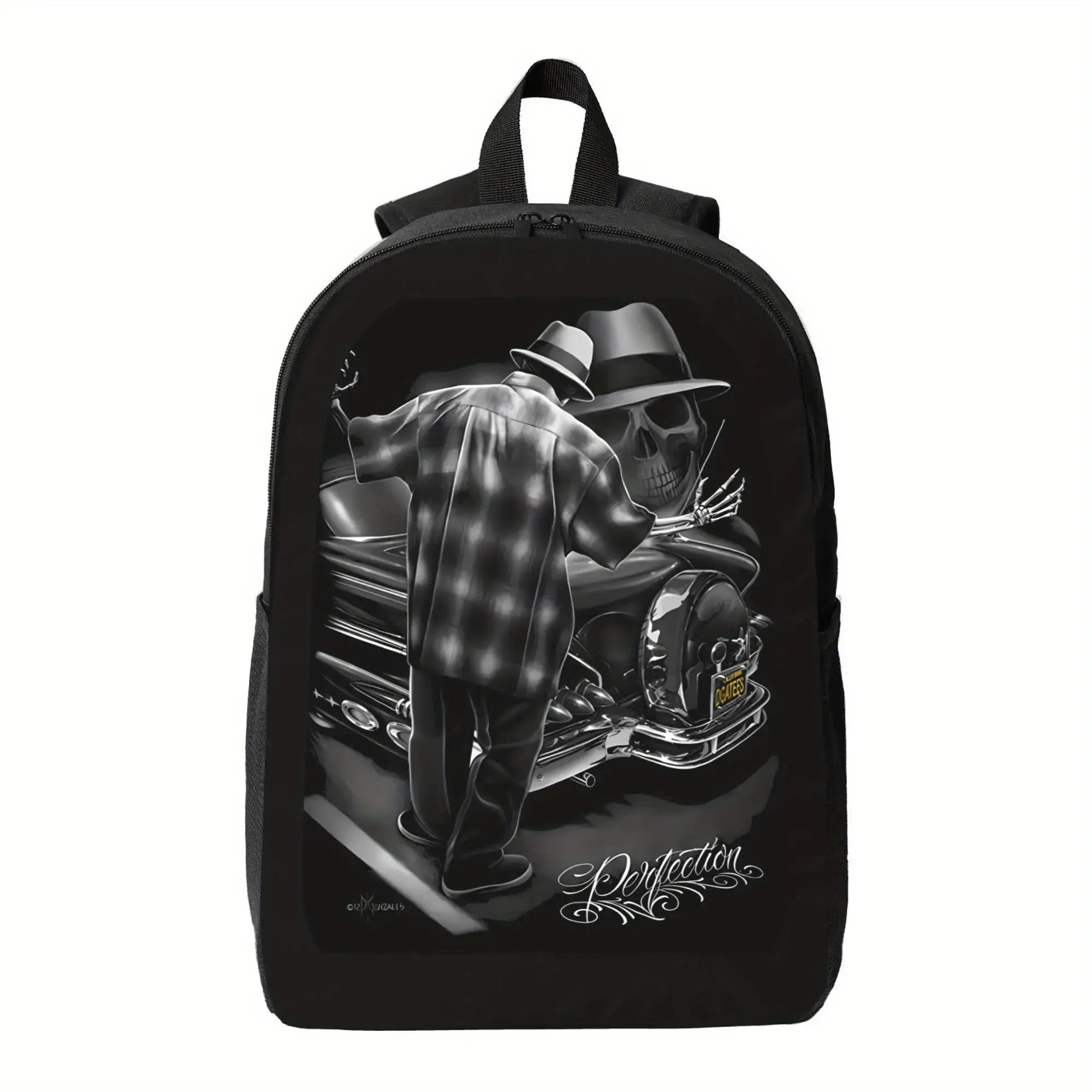 Lowrider Cholo Vintage Aztec-Inspired Graphic Backpack, Lightweight Durable Polyester Daypack With Adjustable Straps & Secure Zipper Closure, Machine Washable Streetwear Rucksack For Daily Commute Travel Casual Outings