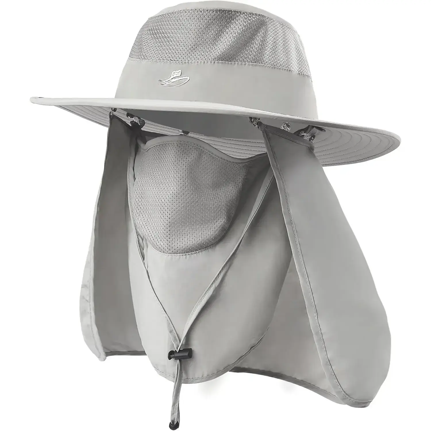 Unisex Outdoor Polyester Boonie Sun Hat for Average Adults - 3.74" Brim Length, UPF 50+, Quick-Drying, Dust-Protective Breathable, 22.8"-23.3" Circumference, Adjustable Chin Strap, Removable Neck Flap & Face Mask for Beach Sports, Fishing, Mountain Biking