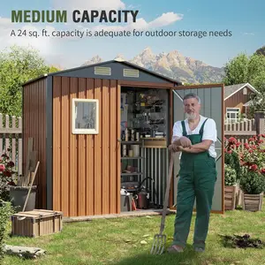 Outdoor Storage Shed 6x4 Ft, Lockable Metal Garden Shed with Window, Tool Shed Tiny House Vertical Outside Storage Building for Backyard, Lawn, Patio, Bike